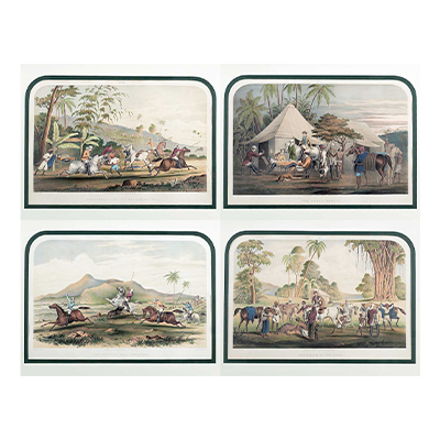 Four Mesmerizing Shikar Hand Colored Lithographs