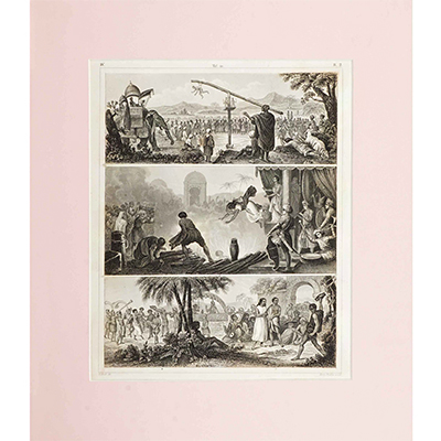 A pair of lithographs showing Indian customs and ceremonies