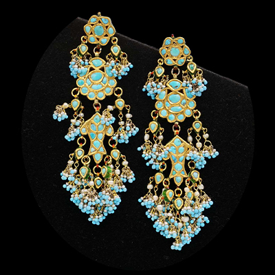 Fish Earrings Gold and Enamel, Kundan Setting