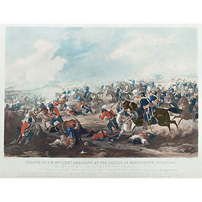 A SIKH WAR ENGRAVING, CHARGE OF H.M. 14TH LIGHT DRAGOONS AT THE BATTLE OF RAMNUGGUR