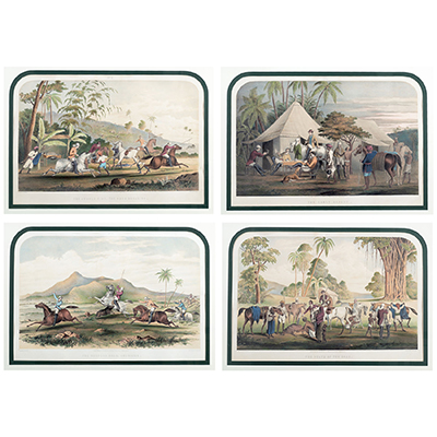 FOUR MESMERIZING SHIKAR HAND COLORED LITHOGRAPHS