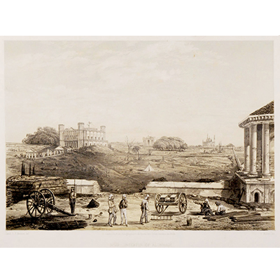 A GROUP OF THREE PRINTS INTERIOR OF ALUMBAGH LUCKNOW, JELLALABAD AND NO. 26, LYING IN WAIT. NO. 27. SINKING A SHAFT