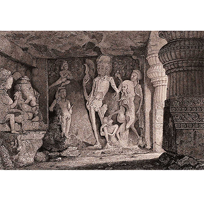 FOUR AQUATINT ENGRAVINGS OF CAVES OF ELLORA