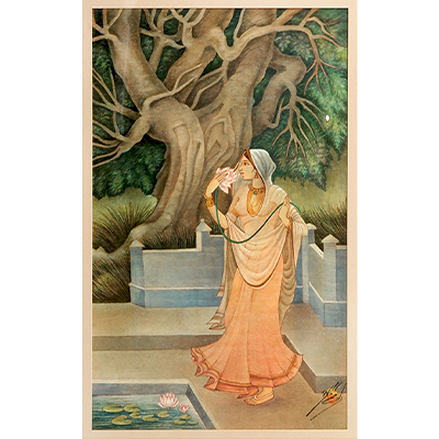 WOMAN UNDER THE TREE WITH A LOTUS IN HAND