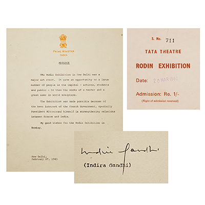 INDIRA GANDHI SIGNED LATTER & RODIN EXHIBITION BOOKLET