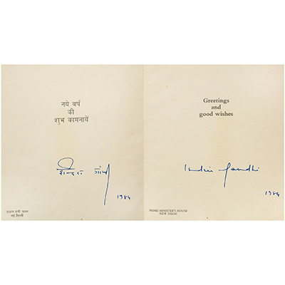 INDIRA GANDHI DUAL-SIGNED CARD