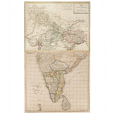 A SET OF TWO MAP (MENTELLE, CHANLAIRE, INDE ANCIENNE, HINDUSTAN, SRI LANKA, MALDIVES, ANCIENT INDIA, CARTE ANCIENNE, ANTIQUARIAN MAP.)