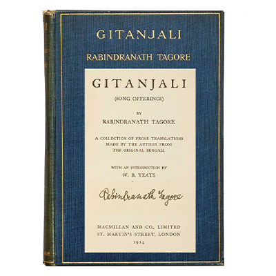 TWO BOOKS BY TAGORE, ONE SIGNED BY TAGORE (I) GITANJALI (II) THE MENTOR WOMAN