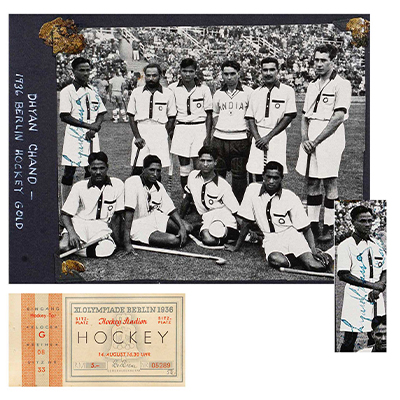 BERLIN OLYMPICS HOCKEY GOLD WINNING TEAM 1936 PHOTOGRAPH  WITH ORIGINAL FINAL MATCH TICKET