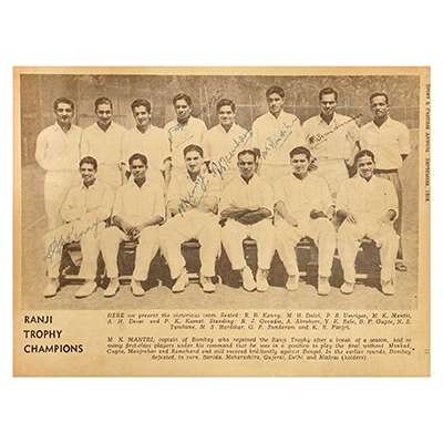 1956 RANJI TROPHY CHAMPIONS BOMBAY TEAM AUTOGRAPH  PHOTOGRAPH