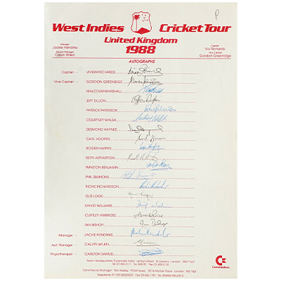 WEST INDIES CRICKET TOUR UNITED KINGDOM 1988 AUTOGRAPHS