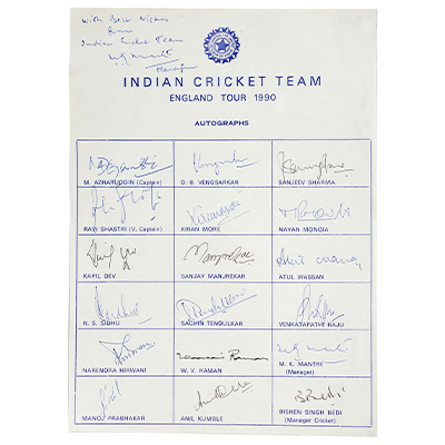 INDIAN CRICKET TEAM (ENGLAND TOUR 1990) AUTOGRAPHS