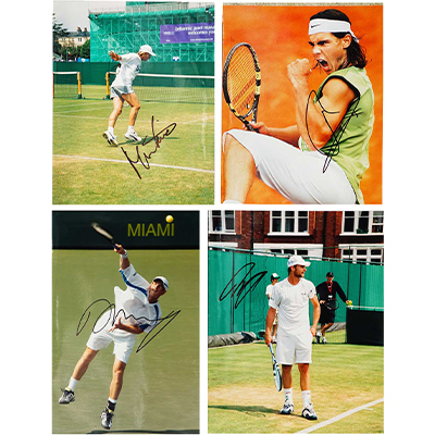 SIGNED ORIGINAL PHOTOGRAPHS OF FAMOUS TENNIS PLAYERS: (I) MARTINA NAVRATILOVA (II) RAFAEL NADAL (III) ANDY MURRAY (IV) ANDY RODDICK