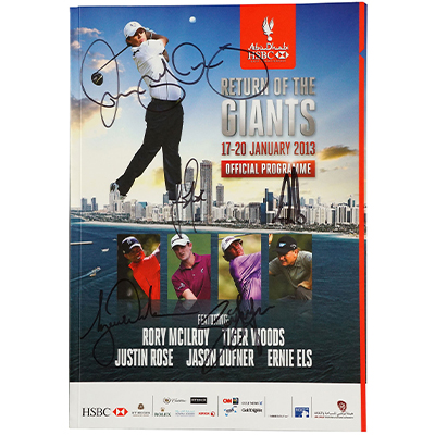 AUTOGRAPHS OF FIVE FAMOUS GOLF PLAYERS ON COVER PAGE OF ‘RETURN OF THE GIANTS OFFICIAL  PROGRAM 2013’ MAGAZINE