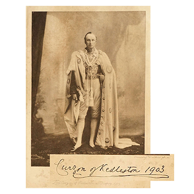 A SIGNED OLD ROYAL LITHO PRINT OF LORD CURZON 