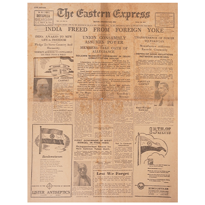 ORIGINAL NEWSPAPER 'THE EASTERN EXPRESS' 16TH AUGUST 1947