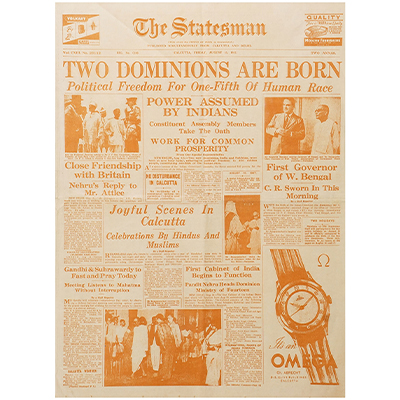 ORIGINAL NEWSPAPER 'THE STATESMAN' 15TH AUGUST 1947